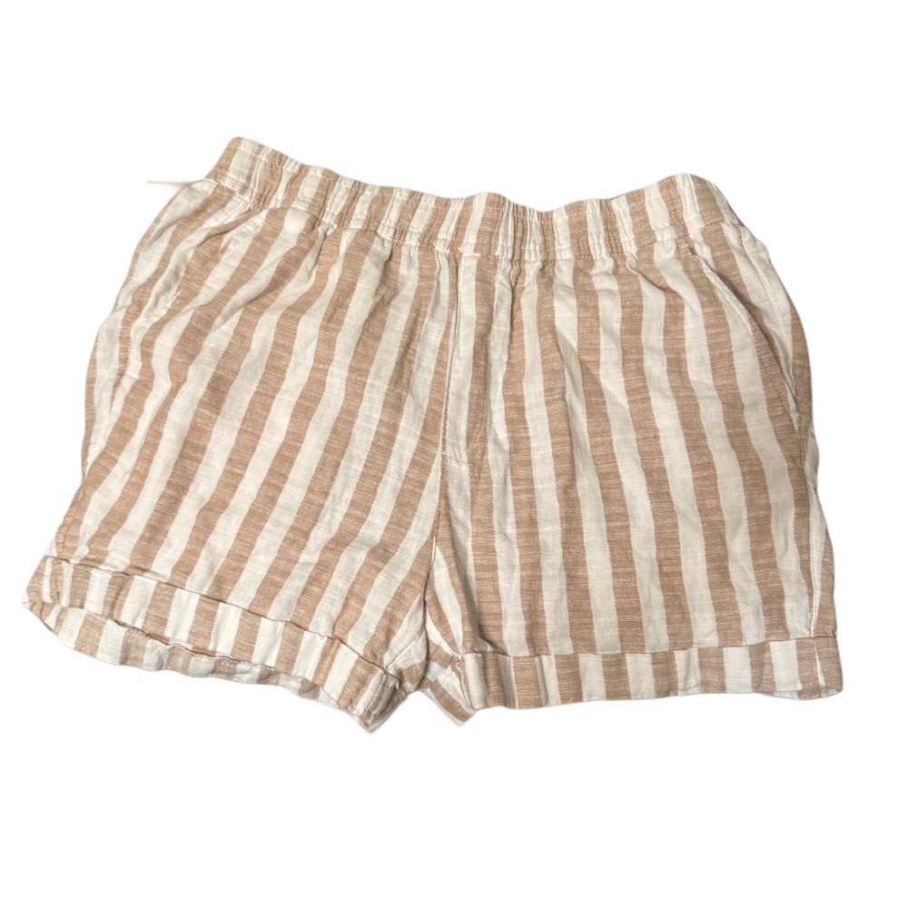 Old Navy Striped Tan and White Linen Cotton 3.25" Pull-On Shorts Coastal MEDIUM
